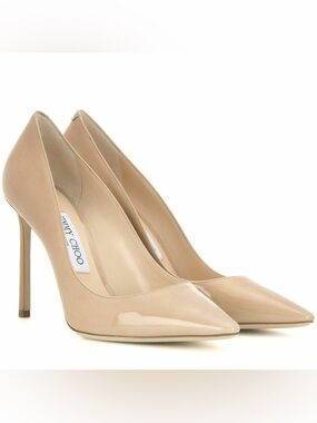Jimmy Choo Romy 100 Nude Patent Leather Pumps Heels Size 40